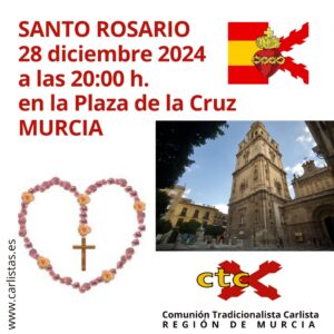 Cartel del rosario por la vida en murcia con los datos. Un rosario en forma de corazón y el logo de la ctc.