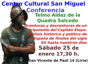 Cartel del evento con telmo aldaz de la cuadra con un casco con morrión de conquistador y los detalles del evento